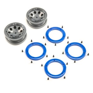 [ECX RC] FR/RR Wheel with Beadlock, Gray/Blue: Temper G2 