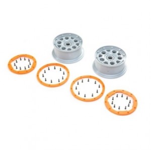 [TEAM LOSI] Wheels, Silver, Orange Bead Lock (2): DBXL-E 2.0 