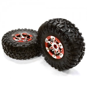 [INTEGY] Billet Machined 6 Spoke HX 2.2 Wheel & Tire(2) for 1/10 Rock Crawler(O.D.=135mm) C26183RED 
