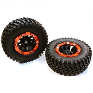 [INTEGY] 10H Composite 1.9 Wheel w/ Alloy Ring & Tire (2) for Scale Crawler (O.D.=97mm) C26378BLACKRED 