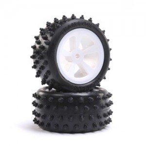 [TEAM LOSI]  4 Row Rear Tires, Mounted, White (2): Mini JRX2 