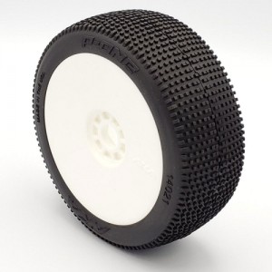 [AKA] 1/8 P1 Soft Long Wear Pre-Mounted Tires, White EVO Wheels (2): Buggy 