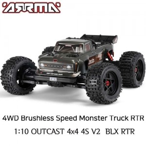 [ARRMA] 1:10 OUTCAST 4X4 4S V2 BLX Stunt Truck RTR, Gunmetal(���͸� ������ ������) 