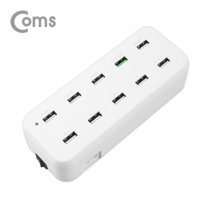 Coms 10��Ʈ ���� ��Ƽ ������(White), USB 10 Port(10��) / QC 2.0 1Port / ���� ���� / ������ ���� / 12A 60W / �������� USB ���� AC DC ����Ʈ�� �º��� 