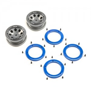 [ECX RC] FR/RR Wheel with Beadlock, Gray/Blue: Temper G2 