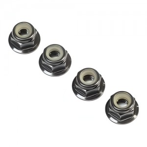 [TLR Racing] Black Alum Flanged Locknut, M4 x 0.7mm x 7mm (4) 