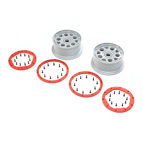 [���ܼ�] LOS45033 [TEAM LOSI] Wheels, Silver, Red Bead Lock (2): DBXL-E 2.0
