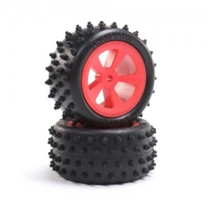 [TEAM LOSI] 4 Row Rear Tires, Mounted, Red (2): Mini JRX2 
