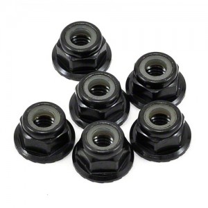 Team Losi Racing 4mm Aluminum Serrated Locknut Set (6) - Black 