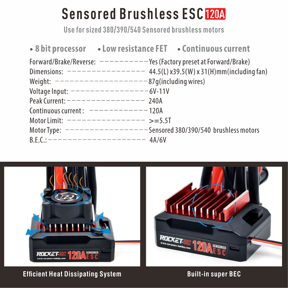 [���ܼ�] 697238888426 [SURPASS HOBBY] 120A Sensored ESC