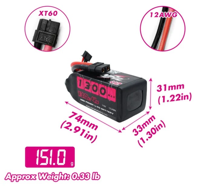 [���ܼ�] S1301304BK [CNHL] Racing 14.8V 4S 1300mAh 130C LIPO Battery (4�� �������͸�/XT60 Ŀ����)