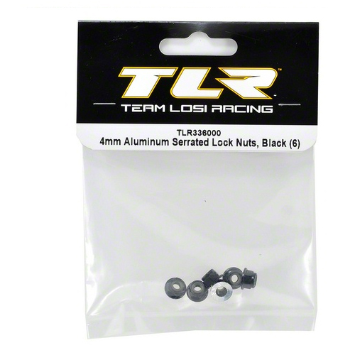 [ܼ] TLR336000 Team Losi Racing 4mm Aluminum Serrated Locknut Set (6) - Black