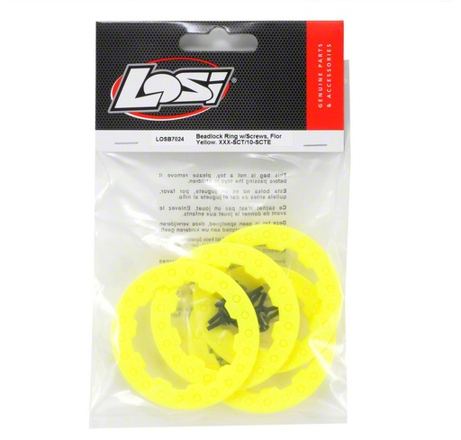 [ܼ] LOSB7024 Losi Beadlock Ring Set w/Screws - Fluorescent Yellow (4)