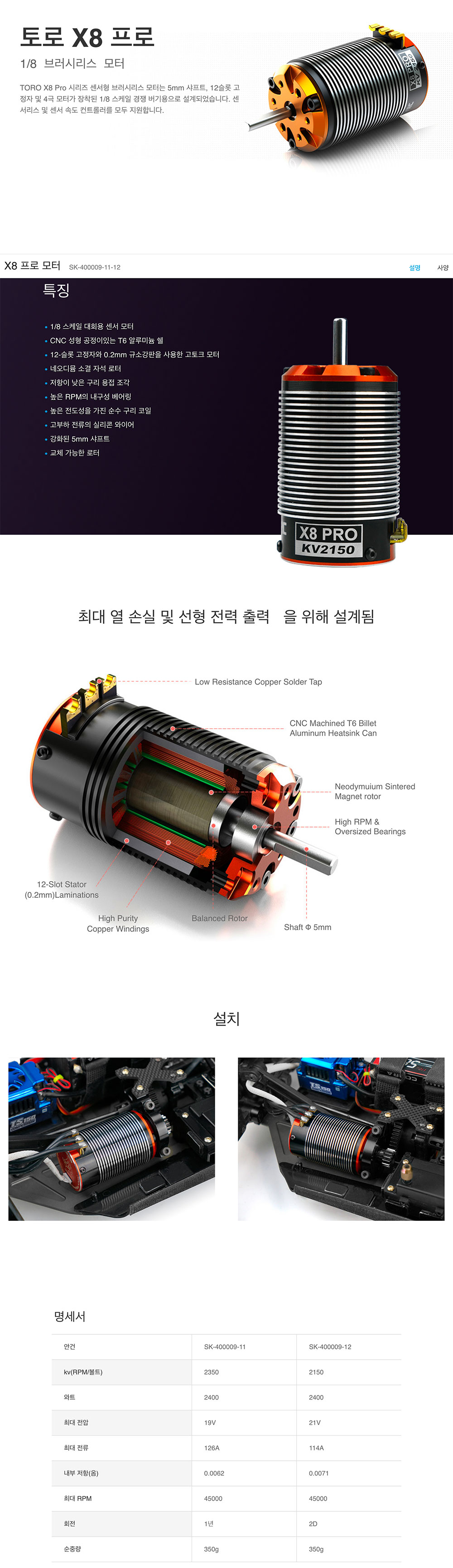 [���ܼ�] SK-400009-12 [SKY RC] (1:8 ����, Ʈ����, ����) 1:8 TORO X8 PRO 2150KV (�ְ����� 1:8 ����, ������ Ÿ��) SK-400009-12