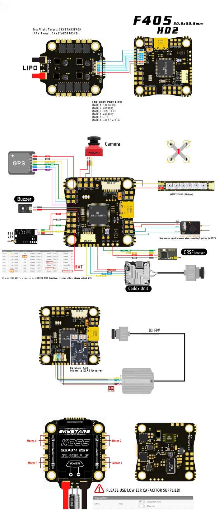 [ܼ] TL1613-SS [TR] Skystars F4 FC 55A 4in1 ESC Stack 3-6S BMI270 Betaflight OSD Dshot600