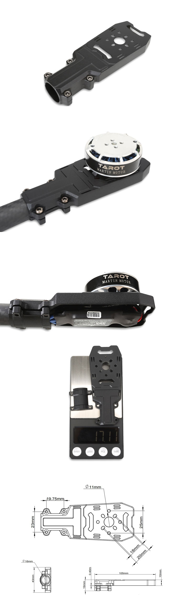 [ܼ] TL68B51 [TR] Universal Type Ultra-Light Motor Mount (16mm/Magnesium Alloy)