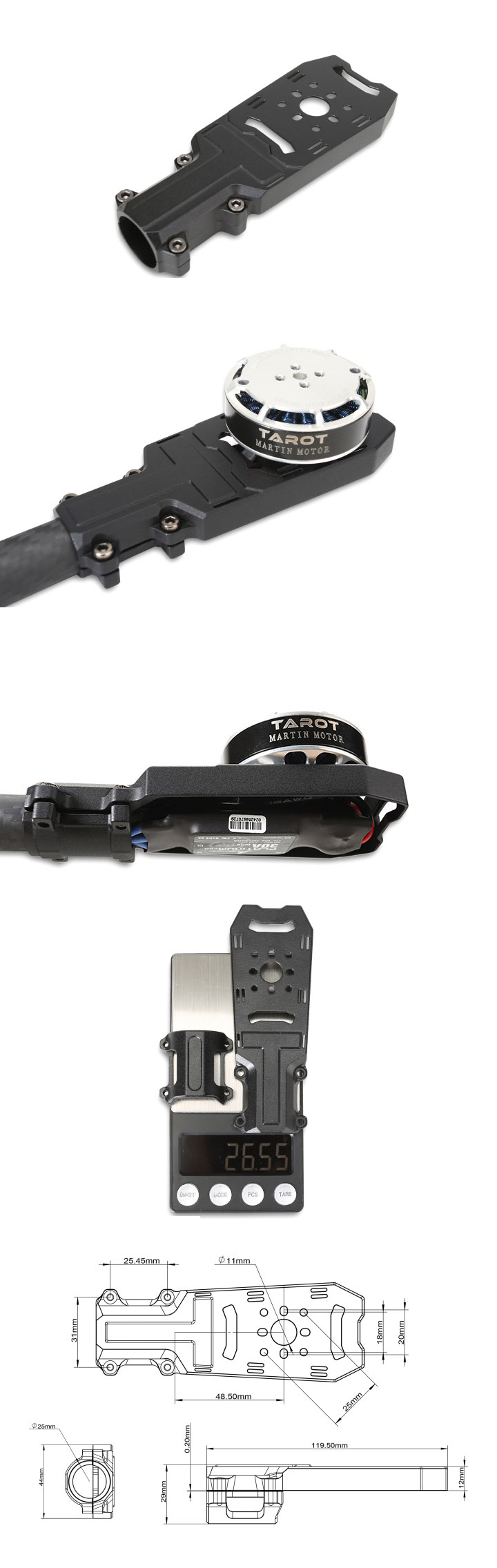 [ܼ] TL68B52 [TR] Universal Type Ultra-Light Motor Mount (25mm/Magnesium Alloy)