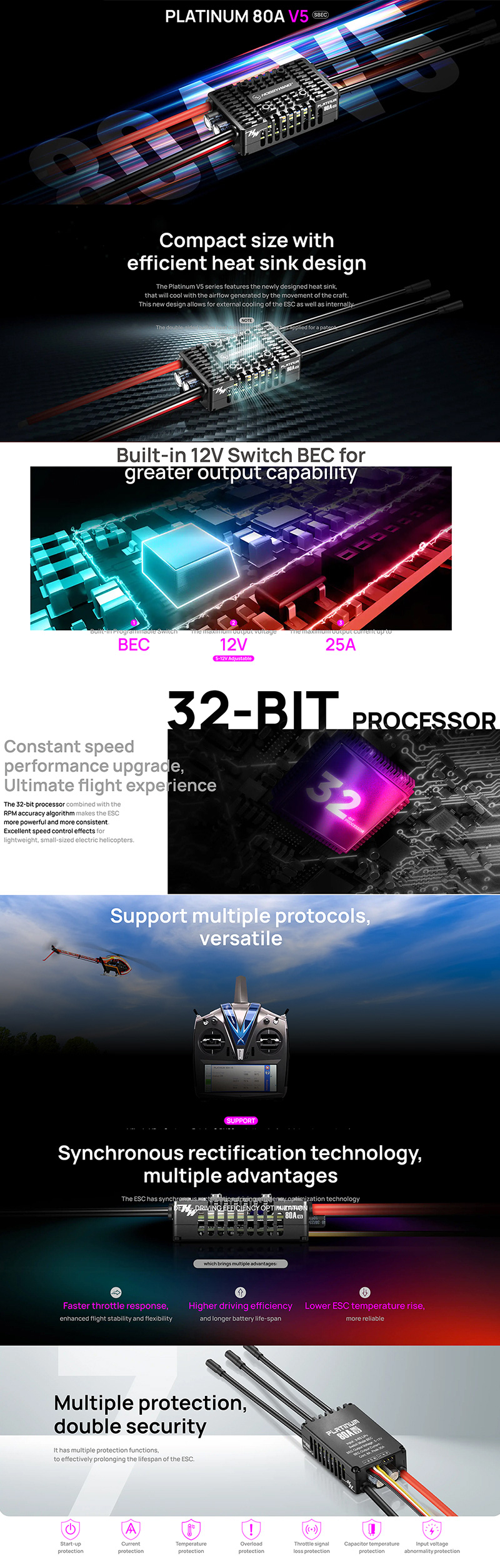 [ܼ] 30203200 [Hobbywing] Platinum 80A V5 Brushless ESC (8S/Switching BEC Mode/8A/5~12.0V)