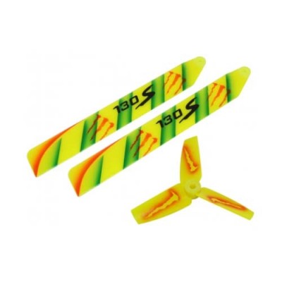[ܼ] LB0001-Y [RAKONHELI] LIONHELI Airbrush Plastic Main and Tail Blade-Monster (Yellow) - Blade 130 S