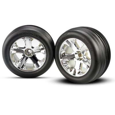[ܼ] AX3771 [Traxxas] AX3771 Tires & wheels assembled glued (2.8)(All-Star chrome wheels Ribbed tires foam inserts) (electric front) (2)