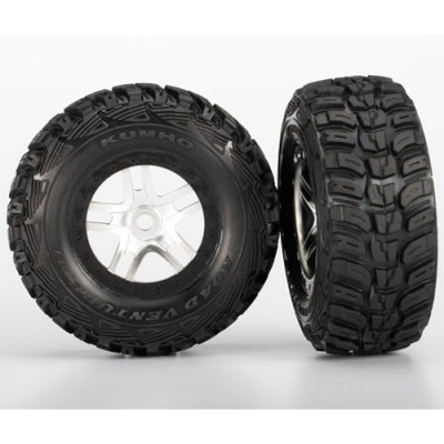 [ܼ] AX5976R [Traxxas] AX5976R Tires & wheels assembled glued (S1 ultra-solft off-road racing compound) (SCT Split-Spoke satin chrome black beadlock style wheels Kumho tires foam inserts) (2) (front/rear)