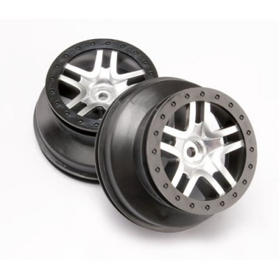 [ܼ] AX6872 [Traxxas] AX6872 Wheels SCT Split-Spoke satin chrome black beadlock style dual profile (2.2'''' outer 3.0'''' inner) (4WD front/rear 2WD rear only) (2)