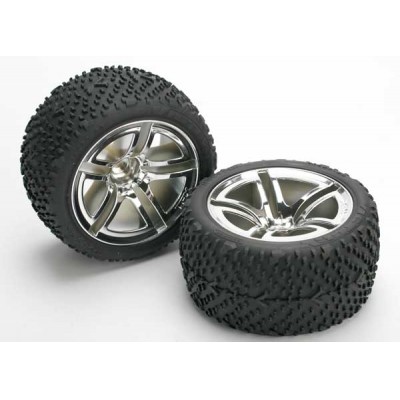 [ܼ] AX5573 [Traxxas] AX5573 Tires & wheels assembled glued (Twin-Spoke wheels Victory tires foam inserts) (nitro rear) (2)