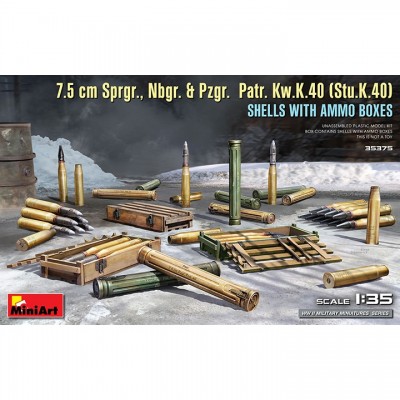 [ܼ] BE35375 [Miniart] BE35375 1/35 7.5 cm Sprgr., Nbgr. & Pzgr. Patr. Kw.K.40 Stu.K.40 Shells with Ammo Boxes
