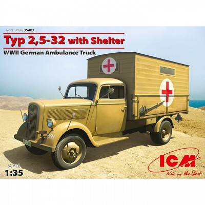 [ܼ] BICM35402 [ICM] BICM35402 1/35 Typ 2,5-32 with Shelter, WWII German Ambulance Truck-German Opel Blitz Truck 1.5t