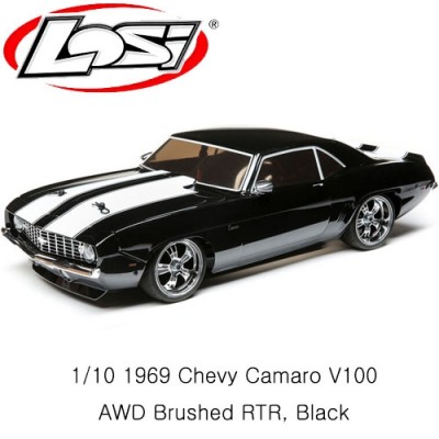 [ܼ] LOS03033T2 [TEAM LOSI] 1/10 1969 Chevy Camaro V100 AWD Brushed RTR, Black