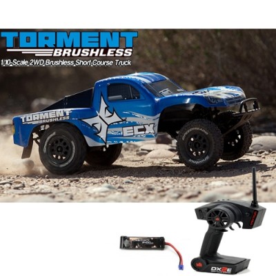 [ܼ] ECX03008 [ECX RC] Ʈ Torment 1/10 Brushless RTR 2WD Short Course Truck w/DX2E 2.4GHz Radio (Blue/White)