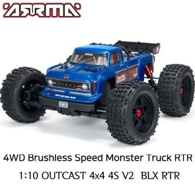 [ܼ] ARA4410V2T2 [ARRMA] 1:10 OUTCAST 4x4 4S V2 BLX RTR Stunt Truck Blue