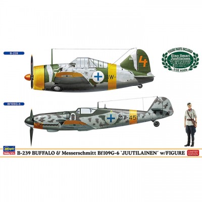[���ܼ�] BH02439 [Hasegawa] BH02439 1/72 B-239 Buffalo & Messerschmitt BF109G-6 Juutilainen w/Figure