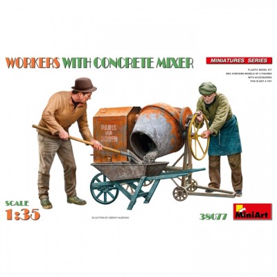 [ܼ] BE38077 [Miniart] BE38077 1/35 WORKERS WITH CONCRETE MIXER