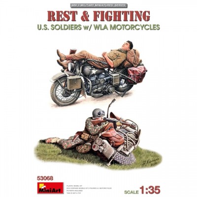 [���ܼ�] BE53068 [Miniart] BE53068 1/35 Rest & Fighting. U.S. Soldiers w/WLA MOTORCYCLES