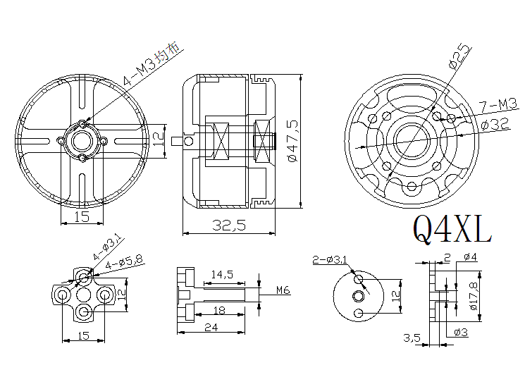 [���ܼ�] Q4XL440 [HL] Q4XL 4114 / 440KV 4-6S Outrunner Brushless Motor (�����Ǹ�)