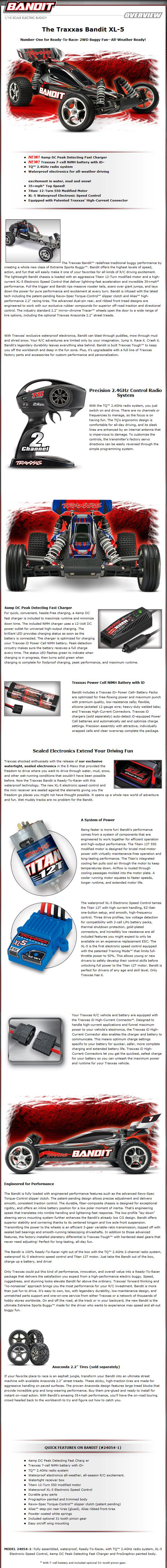 [ܼ] CB24054-1 [Traxxas]    2 Bandit 1/10 Extreme Sport buggy (Black / RTR) - , , ͸  