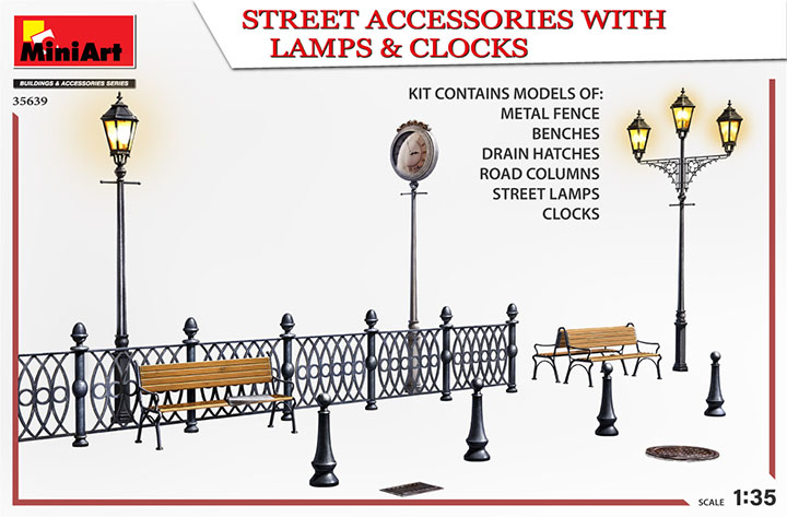 [���ܼ�] BE35639 [Miniart] BE35639 1/35 Street Accessories with Lamps and Clocks