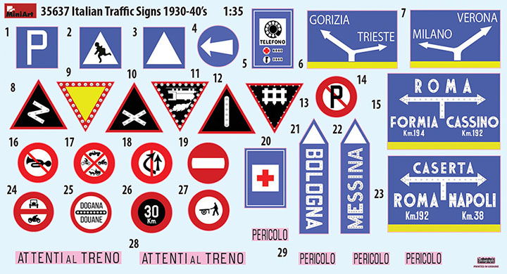 [ܼ] BE35637 [Miniart] BE35637 1/35 Italian Traffic Signs 1930-40s