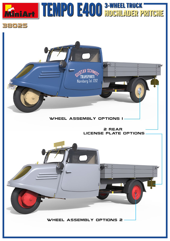 [���ܼ�] BE38025 [Miniart] BE38025 1/35 Tempo E400 Hochlader Pritsche 3-Wheel Truck