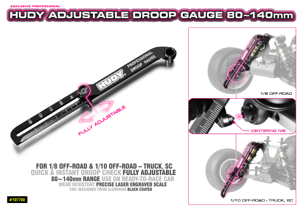 [���ܼ�] 107780 [HUDY] HUDY Adjustable Droop Gauge 80-140mm (��� ������ for 1/8 and 1/10 Off-Road)
