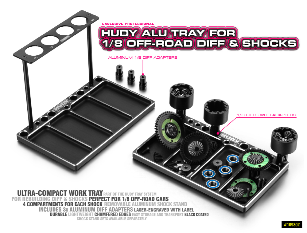 [���ܼ�] 109802 [HUDY] 109802 HUDY ALU TRAY FOR 1/8 OFF-ROAD DIFF & SHOCKS