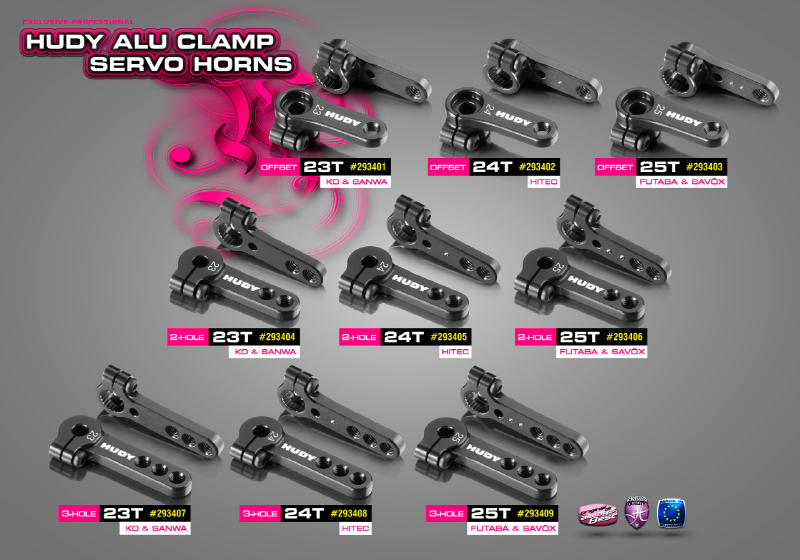 [���ܼ�] 293404 [HUDY] 293404 ALU CLAMP SERVO HORN - KO PROPO, JR, SANWA, AIRTRONICS - 2-HOLE - 23T