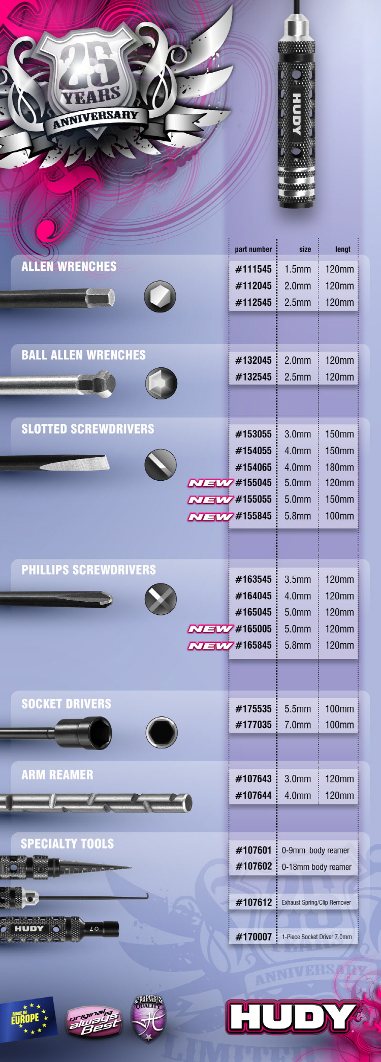 [ܼ] 154065 [HUDY] 154065 LIMITED EDITION - SLOTTED SCREWDRIVER FOR ENGINE 4.0 MM - LONG