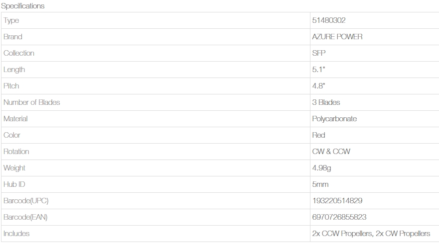 [���ܼ�] 51480301 [Azure Power] 5148 (5.1x4.8) SFP Tri-Blade Prop (��ǰ�� ����ī������Ʈ ����)