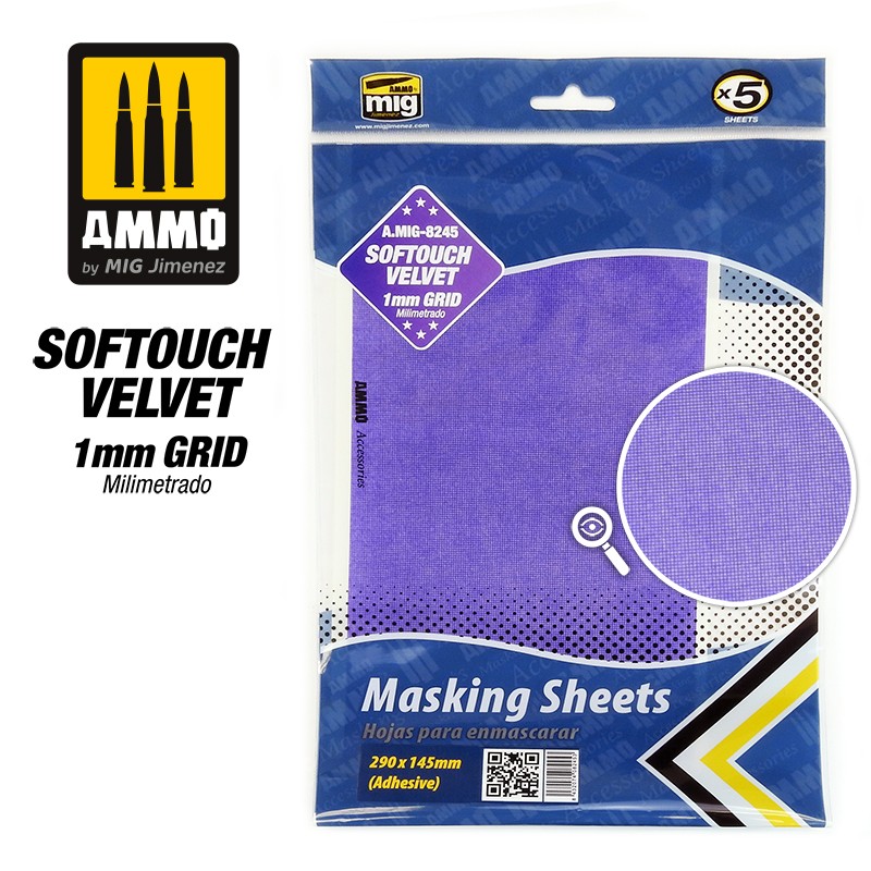 [ܼ] CG8245 [MIG AMMO] CG8245 SOFTOUCH VELVET Masking Sheet 1mm Grid 290x145mm