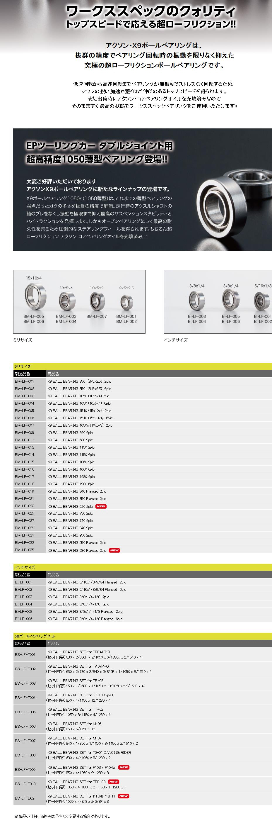 [���ܼ�] BM-LF-023 [AXON RACING] X9 PREMIUM BALL BEARING 520 2pic