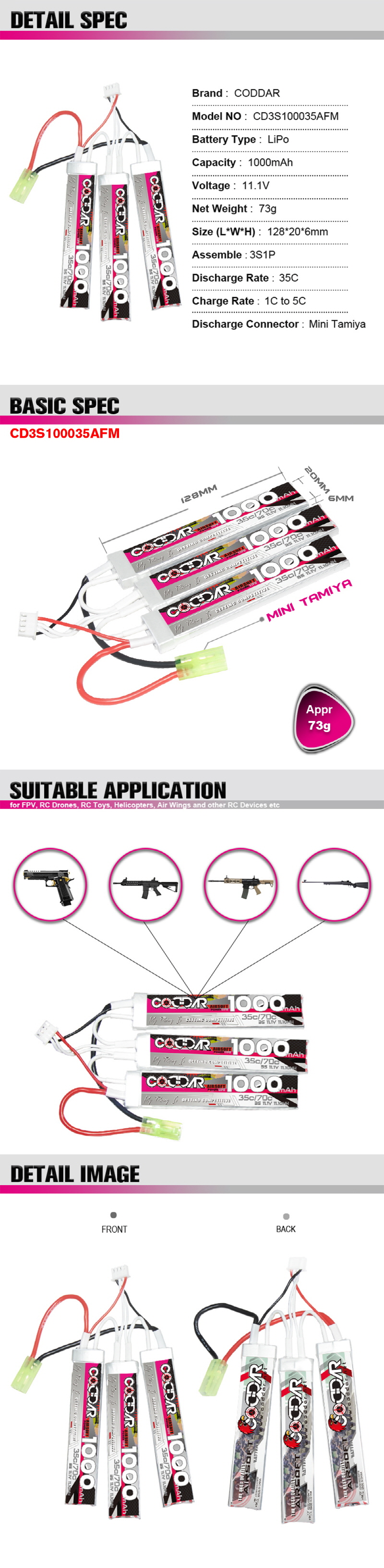 [���ܼ�] CD3S100035AFM [CODDAR] 11.1V 1000MAH 35C ��Ƭ������ ���͸� (�� ����) - �и���