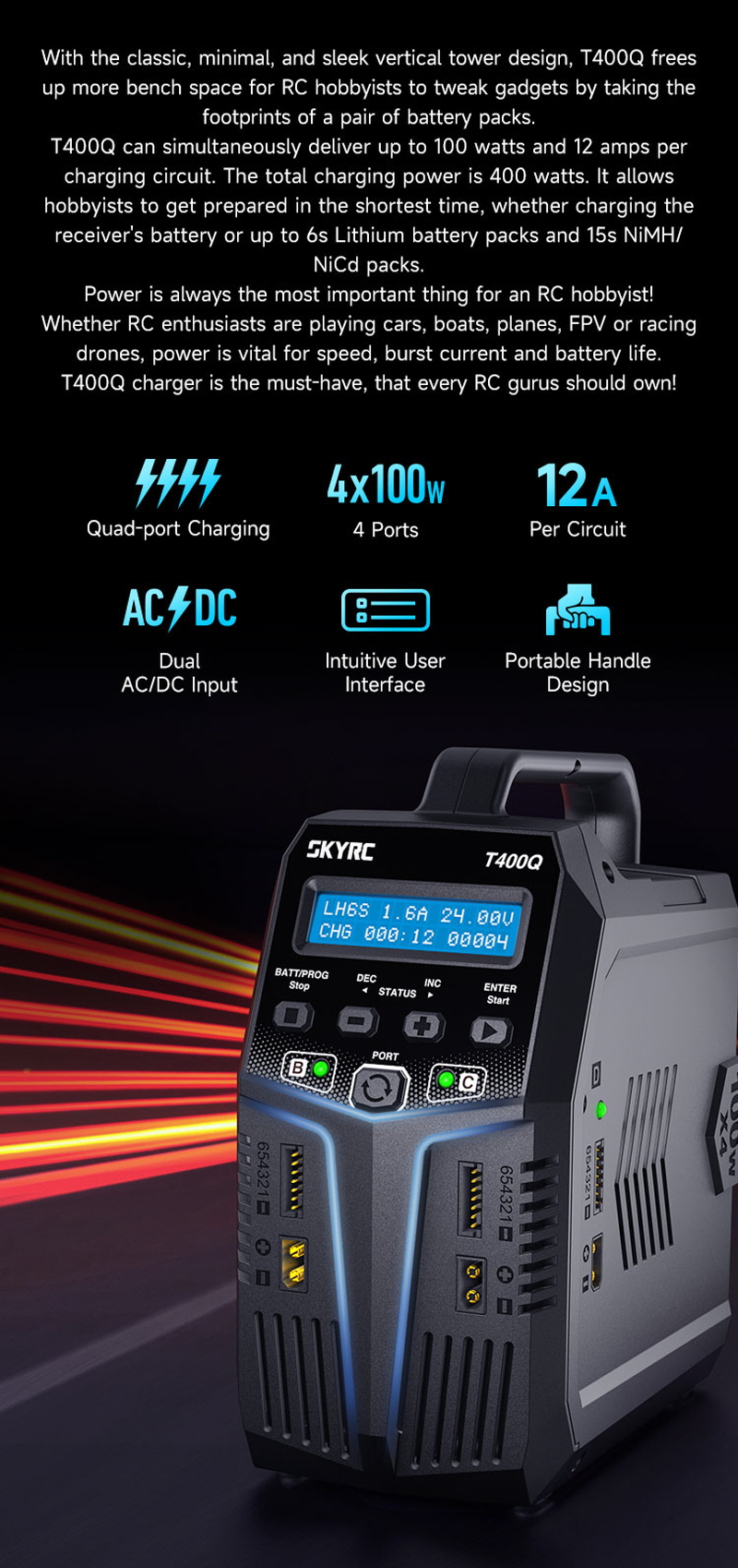 [ܼ] SK-100189-01 [SKY RC] T400Q 400W 12A AC/DC Ʈ   (4   / ޼) - KC