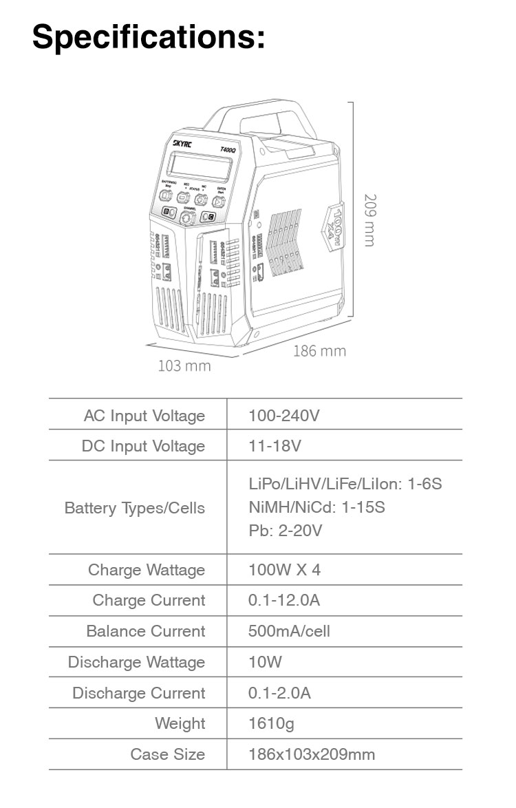 [ܼ] SK-100189-01 [SKY RC] T400Q 400W 12A AC/DC Ʈ   (4   / ޼) - KC